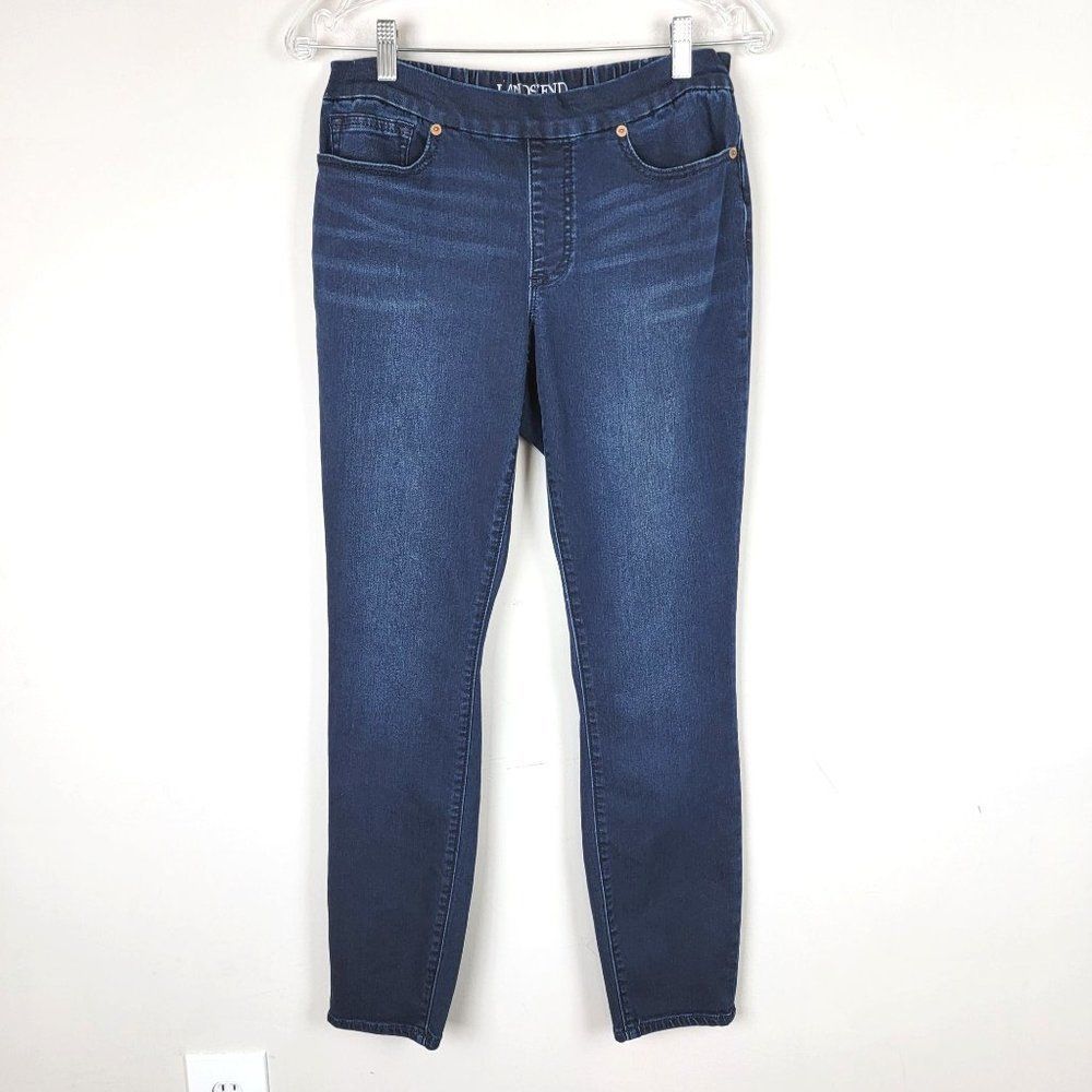 Lands End Blue Stretch Mid Rise Pull On Skinny Jeans Women's Size 8 28x29